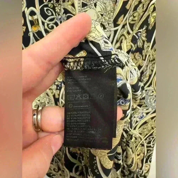 H&M Women Blouse Top Black Gold Floral Geometric Button Collar Long Sleeve US 4 - Picture 8 of 12